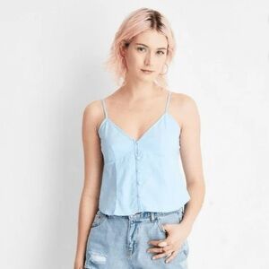 NWOT Light Blue Spaghetti Adjustable Straps Button Front Women's Summer Top